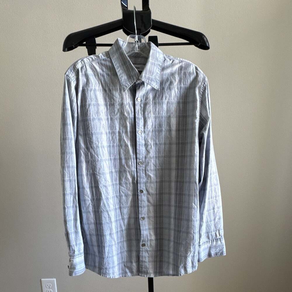 Calvin Klein Men's Long Sleeve Button-Up Blue Fine striped Size Medium